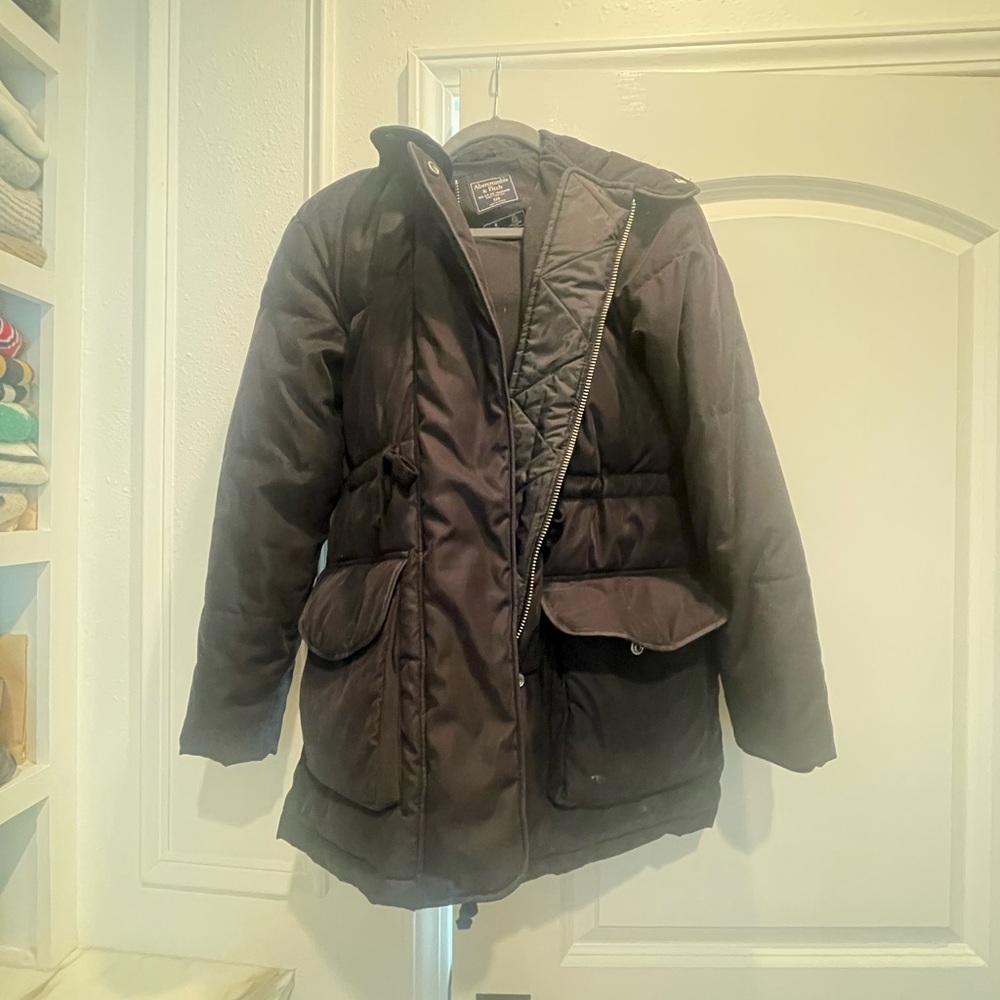 Abercrombie & Fitch Dark Black Puffer Jacket with fur hood